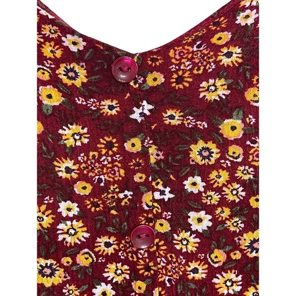 Lee Womens Floral Print Blouse Medium 100%‎ Rayon Burgundy V-Neck Long Sleeve - Picture 10 of 11
